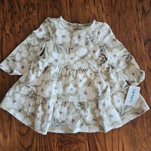 NEW Carter's Baby girl 12 Month Tan White Floral Dress Long Sleeve  Tiered